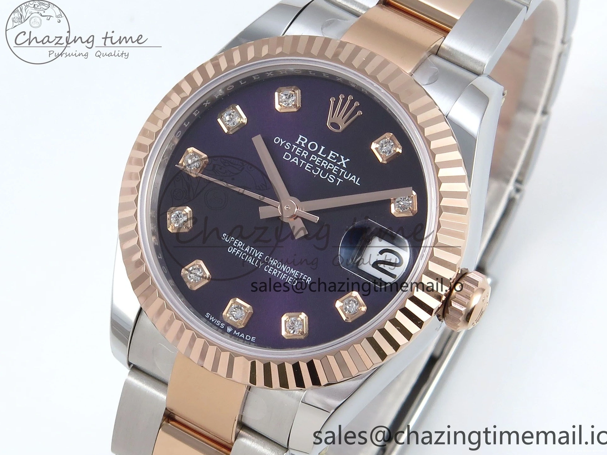 Good Copy Rolex Watches Best Purple 31 Oyster Bracelet ETA 278271 904L DateJust Edition Dial Diamonds on Steel SS 1:1 ARF 522 Premium RG 0103